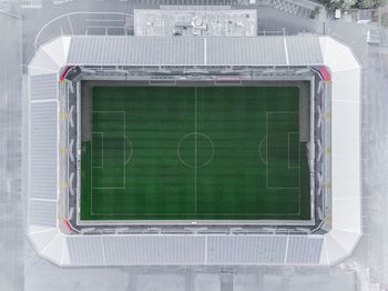 High angle view of soccer field