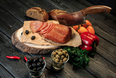 High angle view of fruits on table