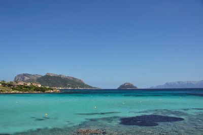 Scenic view of sea against clear blue sky