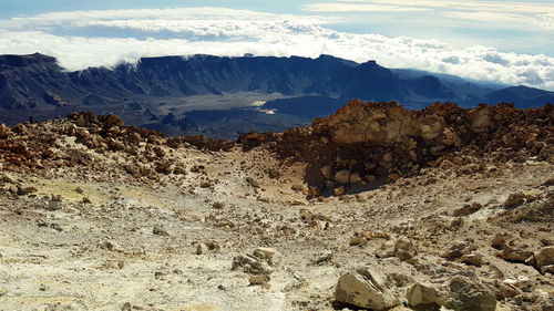 Scenic view of rocky mountains against sky