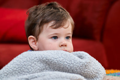 Portrait of a cute young boy and his safety blankie