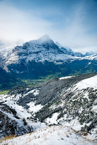 Scenic view of snowcapped mountains against sky