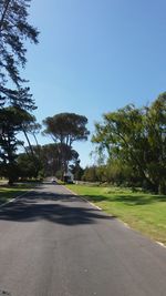 Road amidst trees against clear sky