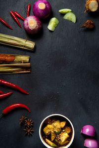 High angle view of vegetables on table