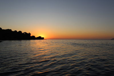 Scenic view of sea against orange sky