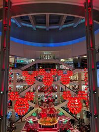 High angle view of illuminated shopping mall