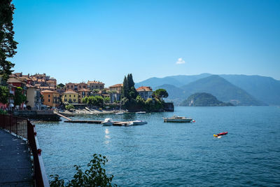 Scenic view of sea against clear blue sky