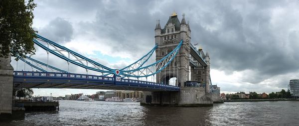 Low angle view of bridge over river against sky