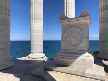 Altar located in the center of the war memorial in background a beautiful view of sea, ancona, italy