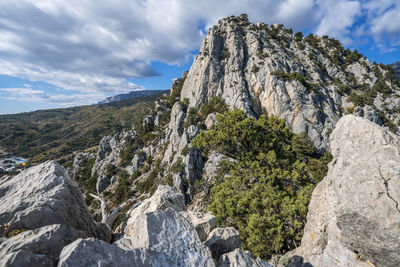 Close up of cat mountain of simeiz small town. the peninsula of crimea. black sea