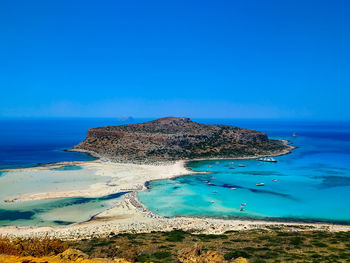 Scenic view of sea against clear blue sky