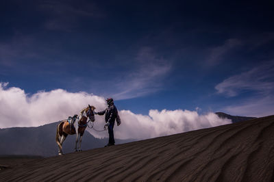 View of a riding horse on desert