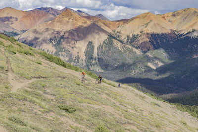 Man riding bicycle on mountain