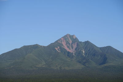 Scenic view of mountains against clear blue sky