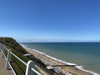 Scenic view of sea against clear blue sky