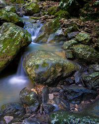 River flowing through rocks in forest