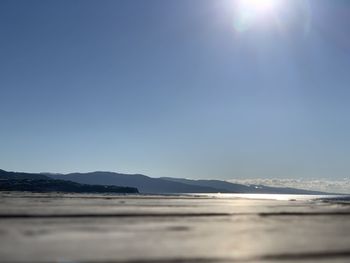 Scenic view of sea against clear sky on sunny day