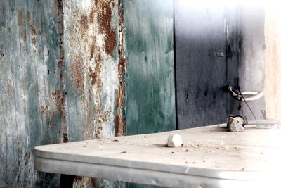 Abandoned barn wall and table