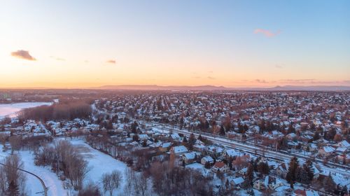 High angle view of city during winter