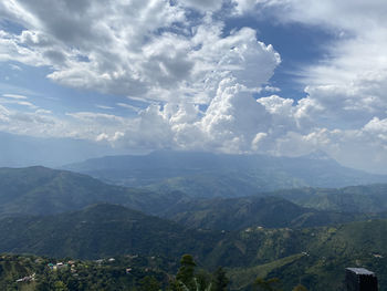 High angle view of mountains against sky