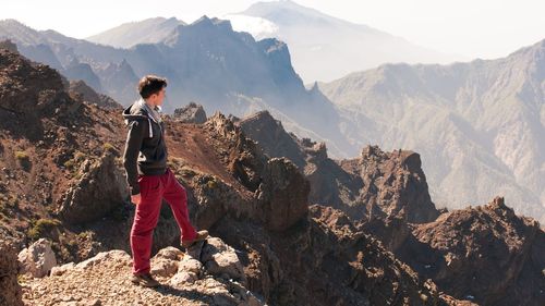 Hiker hiking on mountain