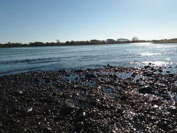 Scenic view of sea against clear sky
