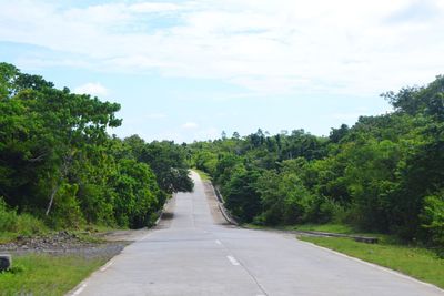 Road amidst trees against sky