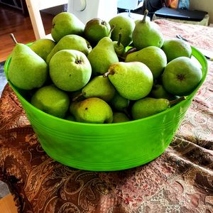 High angle view of apples in basket on table