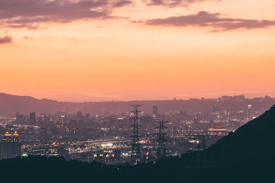 Sunset and the lighting of the cityscape