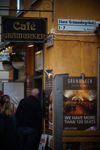 Rear view of information sign in store