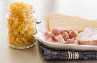 Close-up of pasta in bowl on table