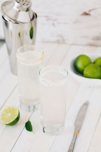 Close-up of beer glass on table
