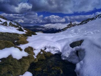 Scenic view of snowcapped mountains against sky