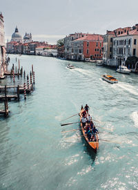 High angle view of boats in canal