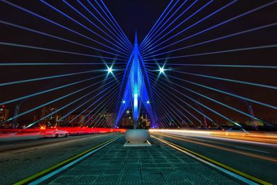 Light trails on road at night