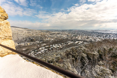 Scenic view of landscape against sky during winter