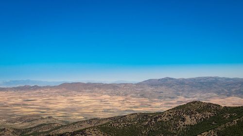 Scenic view of landscape against clear blue sky