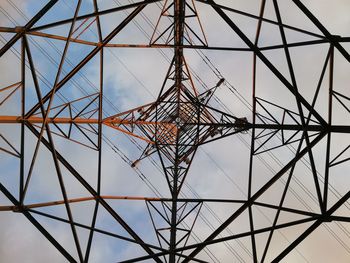 Low angle view of electricity pylon against sky