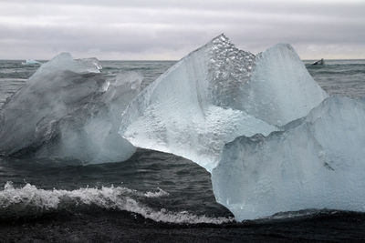 Chunks of glacial ice washed ashore at diamond beach, iceland