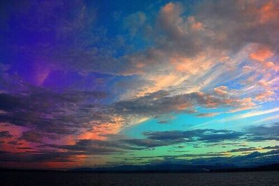 Scenic view of sea against cloudy sky at sunset