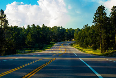 Road amidst trees against sky