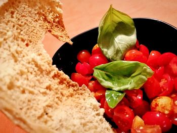 High angle view of breakfast served in plate