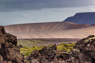 Scenic view of rocky mountains against sky