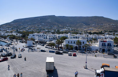 High angle view of city street against sky