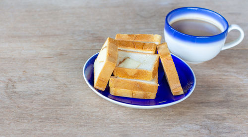 High angle view of breakfast on table