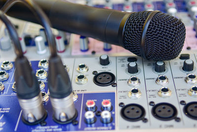 Full frame shot of sound recording equipment in studio