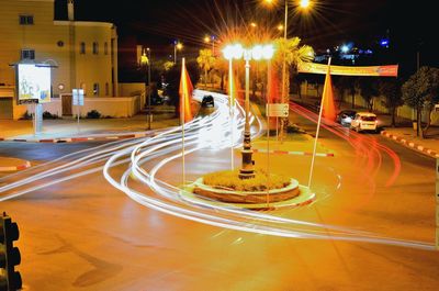 Light trails on road at night