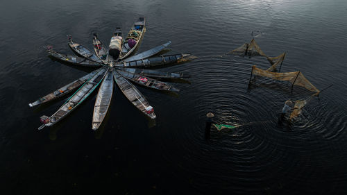 High angle view of boats in lake