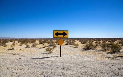 Road sign against clear sky