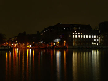 Reflection of illuminated buildings in water